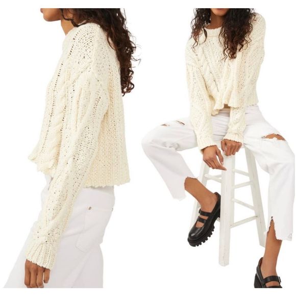 Free People Sweaters - Free People Cutting Edge Cotton Cable Sweater Ivory XL Nwt